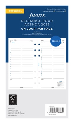Recharge pour agenda semainier 2026 Filofax - Personnal