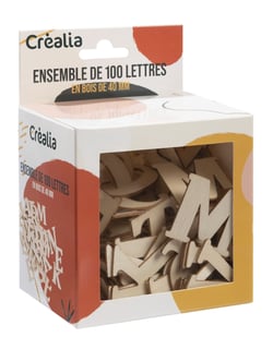 Lot de 100 lettres en bois Créalia - 40 mm