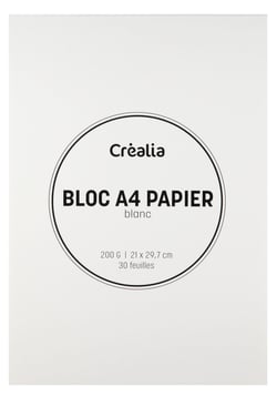 Bloc A4 de papier blanc - 30 feuilles - 200 g/m² - Créalia
