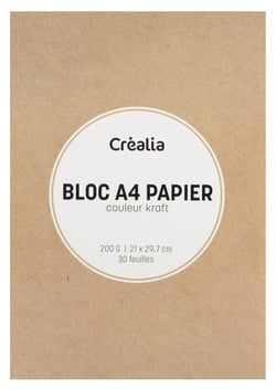 Bloc A4 de papier couleur kraft - 30 feuilles - 200 g/m² - Créalia