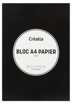 Bloc papier Créalia - 30 feuilles - Noir - A4 21 x 29,7 cm - 200 g/m²