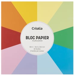 Bloc de papier multicolore 30 feuilles - 3 feuilles par couleur - 30,5 x 30,5 cm - 180 g - Créalia