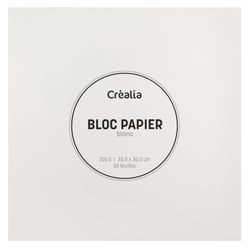 Bloc de papier blanc 30 feuilles - 30,5 x 30,5 cm - 200 g - Créalia