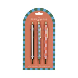 Lot de 3 stylos bille Designworks - Stripes & checks - Noir - Pointe moyenne