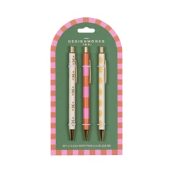 Lot de 3 stylos bille Designworks - Flower, stripe, lemon - Noir - Pointe moyenne