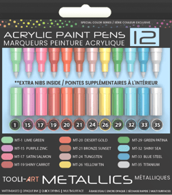 Lot de 12 marqueurs à peinture acrylique Tooli-Art - Pointe extra-fine 07 mm - Metallics