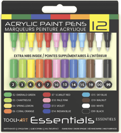 Lot de 12 marqueurs à peinture acrylique Tooli-Art - Pointe extra-fine 07 mm - Essentials