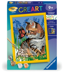 Peinture au numéro Ravensburger - CreArt - Chat et son compagnon le papillon - 18,3 x 25 cm