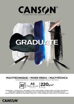 Bloc multitechnique Canson - Gris - A5 14,8 x 21 cm - Graduate - 30 feuilles - 220 g/m²