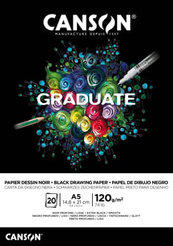 Bloc à dessin Canson - Noir - A5 14,8 x 21 cm - Graduate - 20 feuilles - 120 g/m²