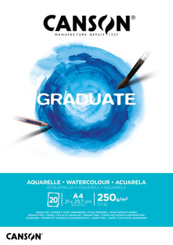 Bloc aquarelle Canson - Blanc - A4 21 x 29,7 cm - Graduate - 20 feuilles - 250 g/m²