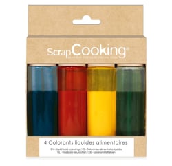 Lot de 4 colorants liquides alimentaires ScrapCooking®- Bleu, rouge, jaune, vert - 40 g