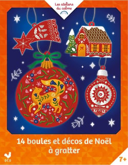 14 boules et décos de Noel à gratter - pochette avec accessoires