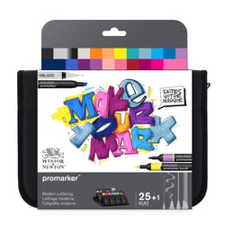 Trousse 25 feutres marqueurs alcool double pointe - Winsor & Newton - Lettrage Moderne ProMarker/ProMarker Brush/Fineliner