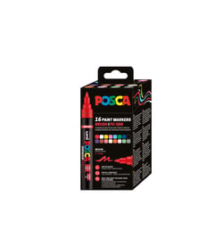 Lot de 16 marqueurs acryliques à base d'eau à pointe moyenne - Posca - Couleurs assorties - PC-5BR
