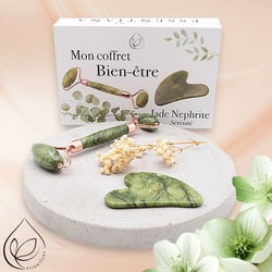Coffret Gua Sha en Jade Néphrite avec rouleau de massage - Camille Ambiance Nature