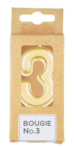 Bougie chiffre 3 Kim'Play - Doré