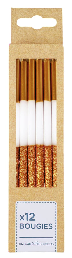 Lot de 12 bougies longues Kim'Play - Doré