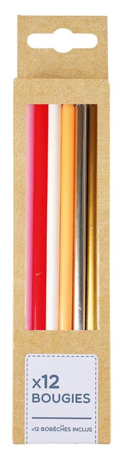 Lot de 12 bougies longues Kim'Play - Rose et or