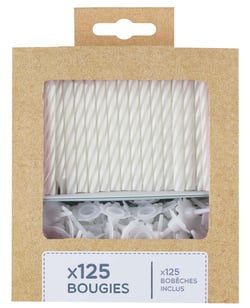 Lot de 125 bougies Kim'Play - 6 cm - Blanc