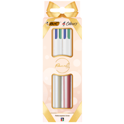 Coffret lot de 2 stylos 4 couleurs BIC - Pearl - Pointe moyenne