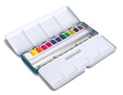 Boite métal 12 1/2 godets + 12 emplacements vides - Peinture aquarelle Sennelier La petite aquarelle - Couleurs assorties - Fine