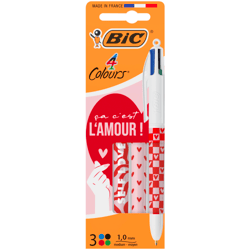 Stylo-Bille 4 Couleurs "Ca c'est l'amour" - Bic - Pointes moyennes 1,0 mm rétractables - Self Saint Valentin