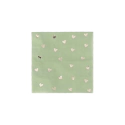 Lot de 20 serviettes - Petits Cœurs Vert de Gris et Or - Artyfêtes