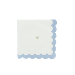 Lot de 16 serviettes - Petits Cœurs Bleu Orage, Blanc et Or - Artyfêtes