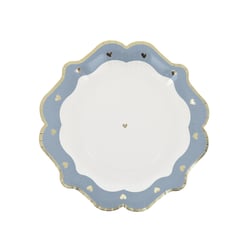 Lot de 8 assiettes - Petits Cœurs Bleu Orage, Blanc et Or - Artyfêtes