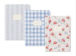 Lot de 3 carnets premium Ohh Deer - A5 14,8 x 21 cm  – Blue Floral & Check  - Pages lignées