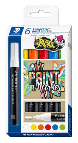 Lot de 6 marqueurs acryliques Lumocolor Staedtler - couleurs assorties