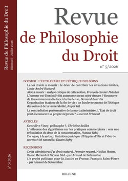 Revue de Philosophie du Droit n.2026/5 : L'euthanasie et l'éthique des soins
