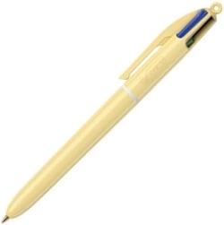 Stylo bille 4 couleurs BIC - Pastel jaune - Bleu, rouge, vert, noir - Pointe moyenne