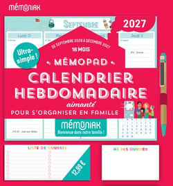 Mémopad : Calendrier hebdomadaire aimanté pour s'organiser en famille : De septembre à décembre (édition 2026/2027)