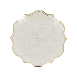 Lot de 8 assiettes Artyfêtes - Feuillages effet lin et or - Carton - Ø 23 cm