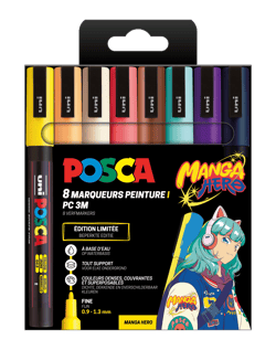 Set de 8 marqueurs - Posca - Edition Manga -  Pointe fine
