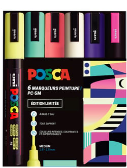 Lot de 6 marqueurs Posca - Pointe conique moyenne - Printemps - PC5M - Exclu Cultura 
