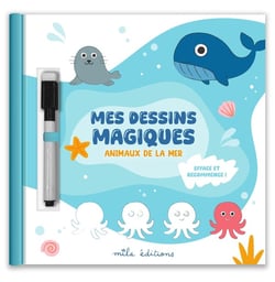 Mes dessins magiques : Animaux de la mer : Efface et recommence ! Avec un feutre effaçable inclus