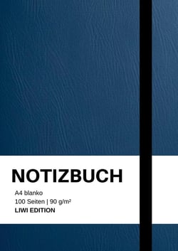 Notizbuch A4 blanko blau - 100 Seiten Soft Cover - FSC Papier : Notebook A4 weißes Papier unliniert - 90g/m²