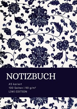 Floral blau - Notizbuch A5 kariert - 100 Seiten 90g/m² - Soft Cover - FSC Papier : Notebook Journal Tagebuch Diary A5 kariert