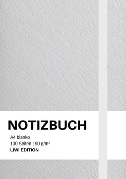 Notizbuch A4 blanko weiß / hellgrau - 100 Seiten Soft Cover - FSC Papier : Notebook A4 weißes Papier unliniert - 90g/m²