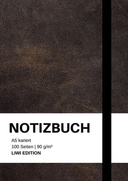 Notizbuch A5 kariert - 100 Seiten 90g/m² - Soft Cover Schwarz - FSC Papier : Notebook A5 kariert ohne Rand
