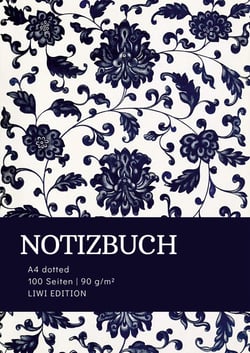 Notizbuch A4 dotted - 100 Seiten Soft Cover - floral blau - FSC Papier : Bullet Journal A4 punktiert - 90g/m²