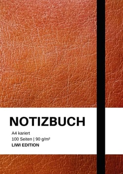Notizbuch A4 kariert - 100 Seiten Soft Cover braun - FSC Papier : Notebook A4 Karo - 90g/m² kariertes Papier