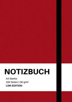 Notizbuch A4 blanko rot - 100 Seiten Soft Cover - FSC Papier : Notebook A4 weißes Papier unliniert - 90g/m²