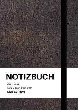 Notizbuch A4 kariert - 100 Seiten Soft Cover schwarz - FSC Papier : Notebook A4 Karo - 90g/m² kariertes Papier