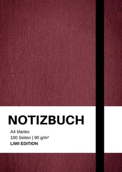 Notizbuch A4 blanko bordeaux - 100 Seiten Soft Cover - FSC Papier : Notebook A4 weißes Papier unliniert - 90g/m²
