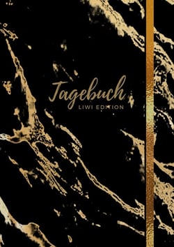 Tagebuch - A5 liniert - 100 Seiten 90g/m² - Soft Cover - Motiv "Marmor gold auf schwarz" - FSC Papier : Diary - A5 - Paperback