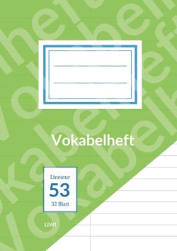 Vokabelheft A5 liniert - Lineatur 53 - 2 Spalten - 32 Blatt - FSC Papier : Papierqualität 90 g/m² - geeignet für Tinte - Umschlagfarbe: grün
